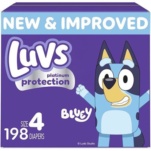 Luvs Size 4 Baby Diapers, Platinum Protection Bluey Diapers for Day & Night, Size 4, 198 Count (Packaging May Vary)