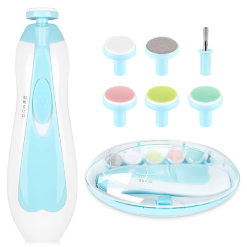 Electric Nail File Drill for Baby No Sharp Claws Hurt, 6 in 1 Safety Cutter Trimmer Clipper for Toes and Fingers (Blue)