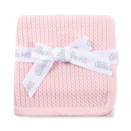 Little Me Baby Girls Pink Cable Knit Swaddling Receiving Blanket, 30 X 27 inches, 100% Cotton Baby Blankets