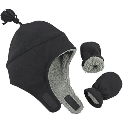 Toddler Baby Winter Hat Mitten Set Kids Fleece Sherpa Lined