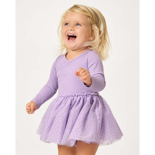 Powder Lilac Ribbed Layered Tulle Dress with Bloomer | Little Sleepies