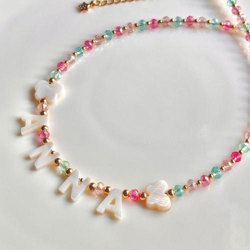 Toddler Custom Name Necklace, Mother of Pearl Letter Name Necklace, Kids Birthday Gift, Gift for Little Girls, Gift for Toddler