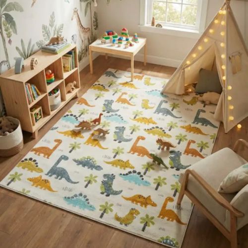 Ivory 7' 10 x 10' Dinosaur Whimsy Kids Rug | Rugs.com