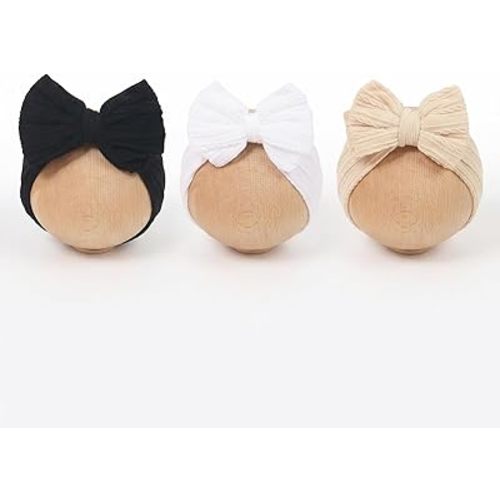 Baby Bows Headbands Soft Nylon Handmade Hair Accessories for Newborn Infant Toddler Kids (3 Mixed White, Large)