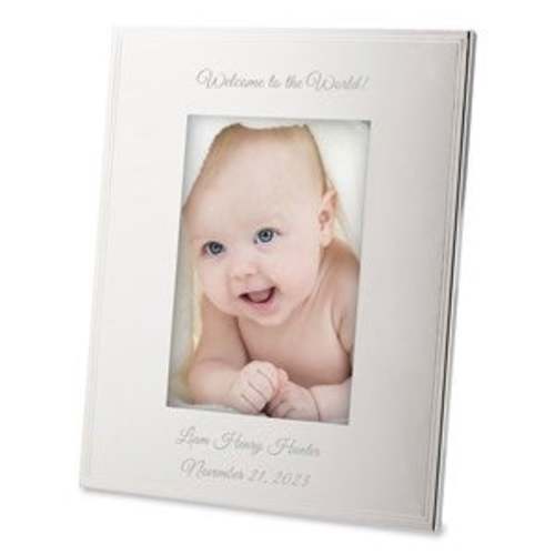 New Baby Personalized Tremont Silver 4x6 Picture Frame - Vertical