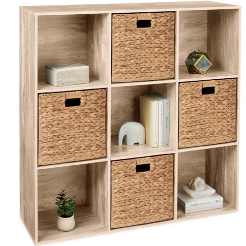 Best Choice Products 9-Cube Storage Organizer, 13.5in Shelf Opening, Bookcase, Display Shelf, Customizable w/ 3 Removable Back Panels – Light Oak