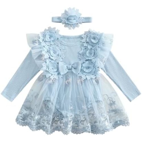 Giraropa Baby Girl Fall Winter Clothes Long Sleeve Romper Dress + Socks + Headband Newborn Infant Cute Casual Outfits