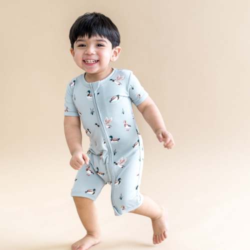 Zipper Shortall Romper in Mallard Duck