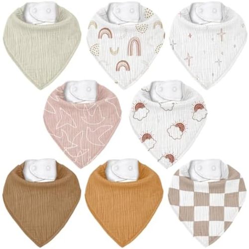 Muslin Baby Bibs 8 Pack, Baby Bandana Drool Bib for Drooling and Teething, Cotton Soft Absorbent for Girls Boys