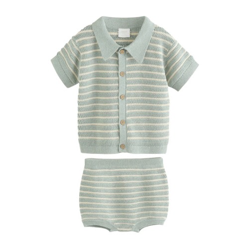 Stripe Knit Cardigan & Bloomers Set