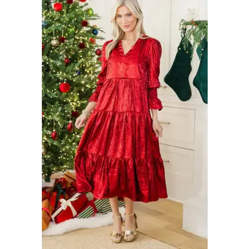 NURSING DRESS: What A Surprise Burgundy Shimmer Midi Dress