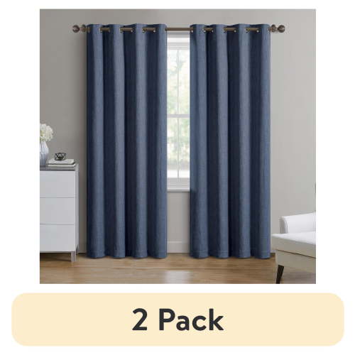 (2 pack) Better Homes & Gardens Woven Textured Grommet Blackout Curtain Panel, 1-Piece, Blue, 50" W x 84" L