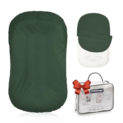 Baby Lounger - Snuggle Cozy Me Infant Lounger for Newborns | Flannel Cover, Breathable Soft, Portable Awake-Time Pad, Essential Baby Gift - Moss