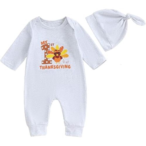 2Pcs Neutral Outfits Newborn Baby Boy Girl Pumpkin Romper Jumpsuit My 1st Halloween Clothes with Hat