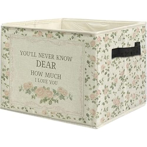 uinwk Floral Girl Nursery Storage Bins, Cottagecore Rose Flower Botanical Collapsible Storage Box Laundry Basket with Handle for Girls Bedroom Bathroom Playroom Nursery Clothes Toys Books