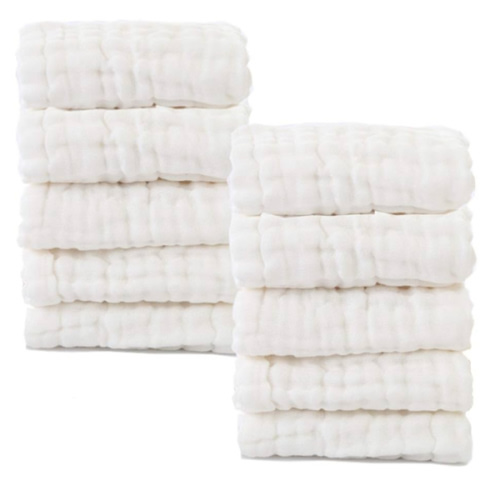 Baby Muslin Washcloths- Natural Cotton Wipes - Soft Newborn Face Towel for Sensitive Skin- Registry as Shower, 10 Pack 12x12 inches by MUKIN (White)