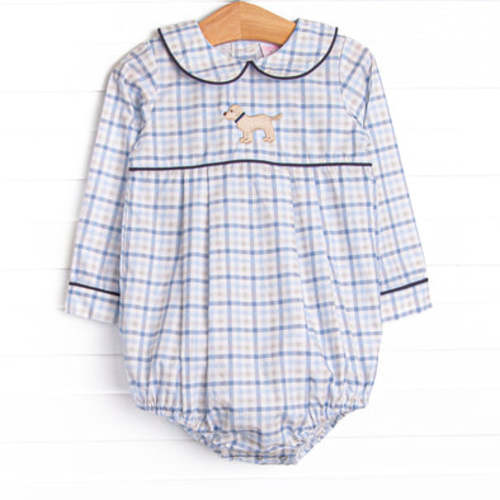 Poised Plaid Pup Embroidered Bubble, Blue – Stitchy Fish