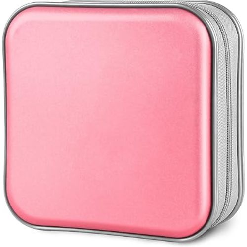CD Case, 40 Capacity CD/DVD Case Holders Wallet Hard Plastic DVD Disc Cases Storage Binder for Car Home Office Travel (Pink)