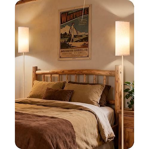 2 Pack Wooden Textured Pole Lamps, Dimmable Floor Lamp for Living Room with Remote and Foot Switch, 64.4” Standing Tall Lamp, Corner Light for Bedroom, Bulb Included, 3000K-6500K, XE06LDP205W1