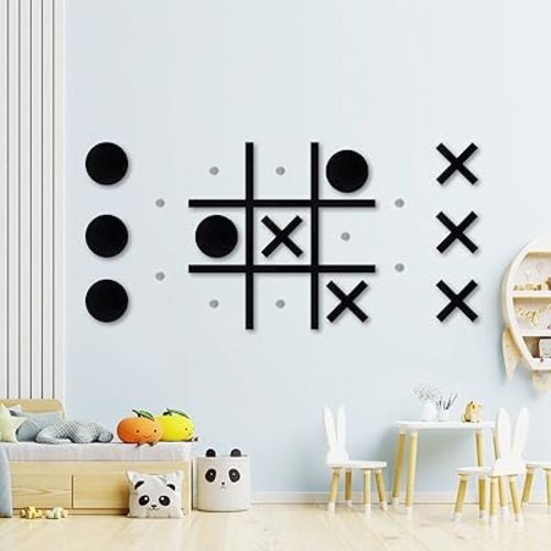 Magnetic Tic Tac Toe Wall-Mount Game,Game Room Decor,Modern Wall Decals for Kids Room,Classroom&Offices,Best Gift for Family, Friends (Black)