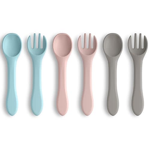 Vicloon Silicone Baby Fork and Spoon Set, 6PCS Baby Led Weaning Utensils, First Stage Feeding Set, Dishwasher Safe