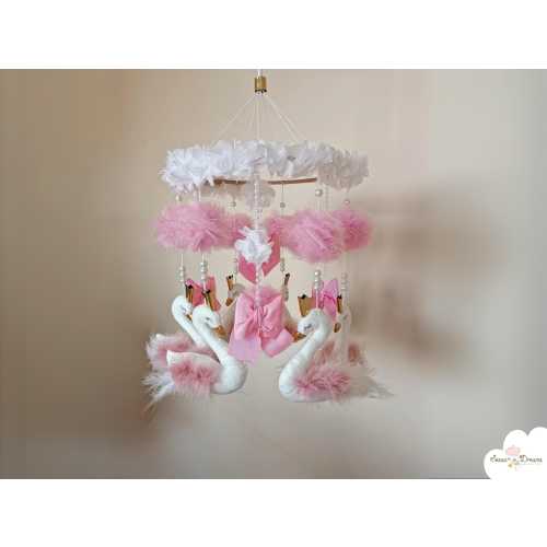 Swan Baby Mobile, Pink Nursery Decor, Baby Girl Gift, Swan Baby Crib Mobile, Princess Room Decor, Swan Nursery Mobile, Baby Shower Gift