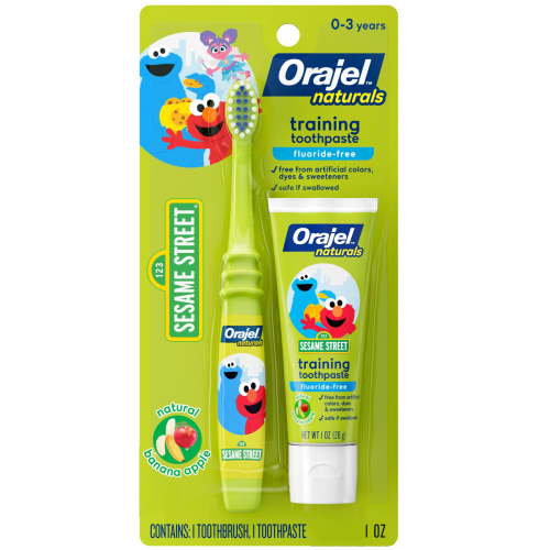 Orajel Kids Elmo Training Toothpaste Fluoride-Free, 1oz with 1 Kid-Sized Toothbrush