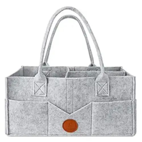 Maliton Diaper Caddy Organizer - Diaper Caddy for Baby Nursery Storage, Felt Diaper Organizer for Baby Stuff with Handle, 15" x 9" x 7" Portable Baby Basket Boy Girl Changing Table Organizer (Grey)