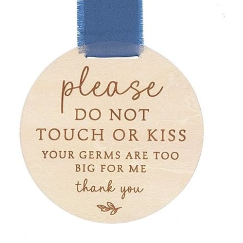 Please Do Not Touch or Kiss Baby Sign, Please Do Not Touch Baby Wooden Sign (Blue)