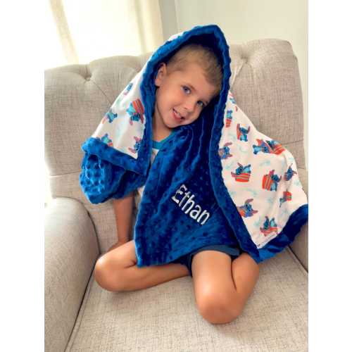 Personalized Surf Stitch Blanket | Frame Style Border | Embroidery | Baby Shower Gift | Cotton & Minky | Lilo and Stitch | Stitch Birthday