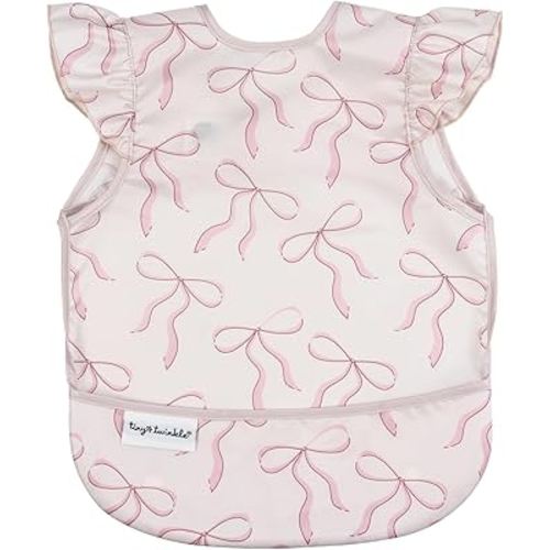 Tiny Twinkle Mess Proof Baby Bib for Girls | Waterproof Toddler Bib for Eating | Baby Apron for Feeding | Machine Washable | Perfect Shower Gift (Bows, 6–24M)