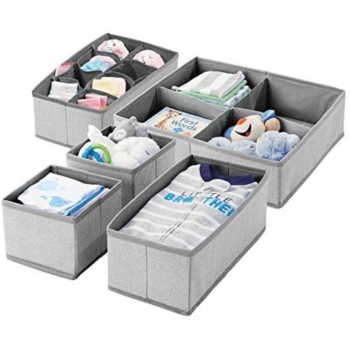 mDesign Soft Fabric Dresser Drawer and Closet Storage Organizer Set for Child/Baby Room or Nursery - Set of 5 Organizers, Herringbone Print - Gray