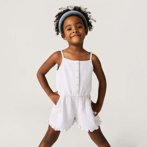 White Cotton Crinkle Romper