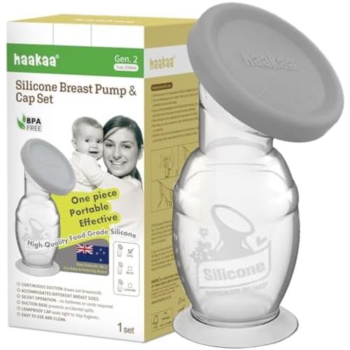 haakaa Manual Silicone Breast Pump & Silicone Cap 5oz/150ml, Gen.2