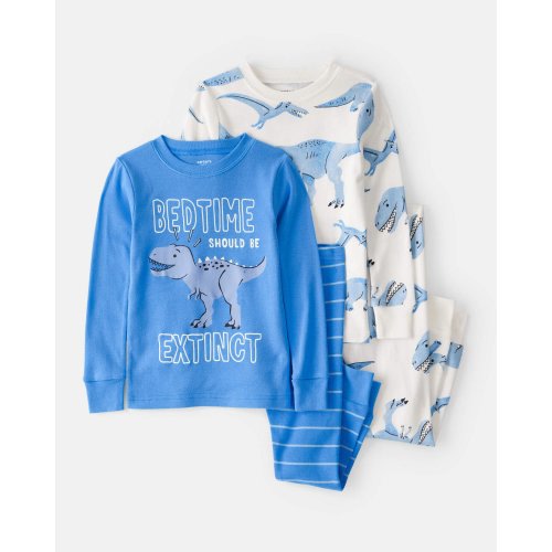 Baby Boy Dinosaur Print 100% Cotton Long-Sleeve 4-Piece Pajamas - White/Blue | Carter's