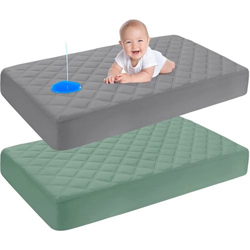 Yoofoss Waterproof Crib Mattress Protector 2 Pack, Quilted Crib Mattress Pad Cover Ultra Soft and Breathable, Machine Washable Toddler Mattress Protector for Standard Baby Crib Size 52''x28''