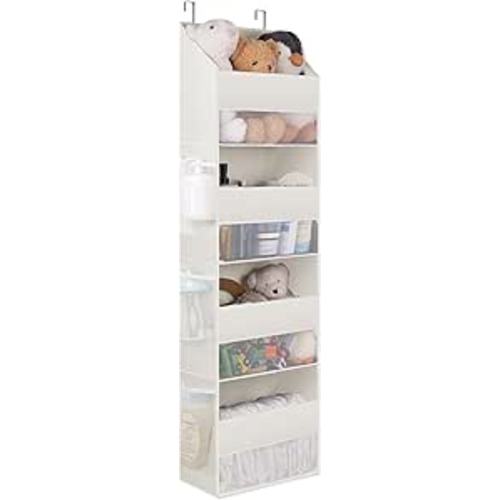 GRANNY SAYS Over The Door Organizer, 4-Shelf Behind The Door Storage with 6 Pockets and Clear Window, Anti Tilt Large Capacity Hanging Organizer for Baby Diapers, Toys, Purses, Beige, 1 Pack