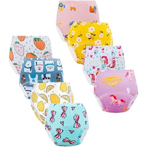 Potty Training Underwear for Girls, Toddler Learning Designs Training Pants(8 Packs, Multi-Colored, 2-3T, S)