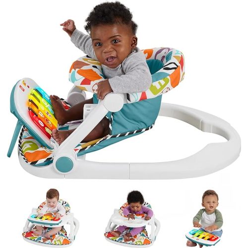 Fisher-Price Baby Portable Chair Deluxe Kick & Play Sit-Me-Up Floor Seat with Piano Learning Toy & Snack Tray for Infants to Toddlers