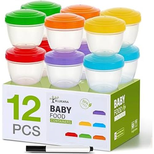 12 Pack Leakproof Baby Food Storage Containers, 4 oz Plastic Baby Food Jars with Lids, Reusable Small Baby Food Jars, Lock in Freshness, Freezer & Dishwasher Safe, BPA Free, Snack Container