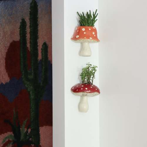 Toadstool Ceramic Mushroom Wall Garden - Set of 2