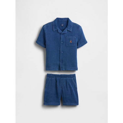 Baby & Toddler Cotton Gauze Denim Outfit Set