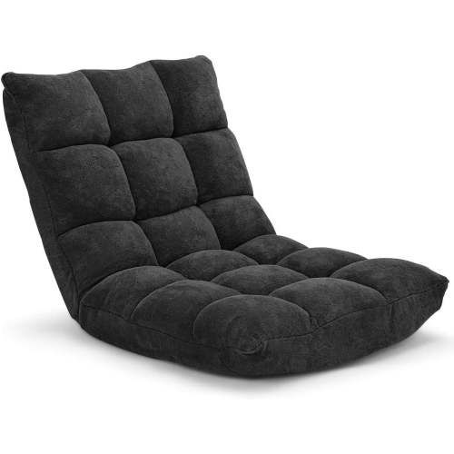 CZMJY Cushioned Floor Chair, 14-Position Adjustable Padded Lazy Recliner with Comfortable Back Support and Skin-Friendly Cover, Great for Reading, Playing Game, Meditating (Mysterious Black)