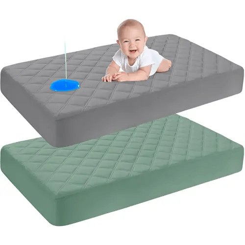 Yoofoss Waterproof Crib Mattress Protector 2 Pack, Quilted Crib Mattress Pad Cover Ultra Soft and Breathable, Machine Washable Toddler Mattress Protector for Standard Baby Crib Size 52''x28''