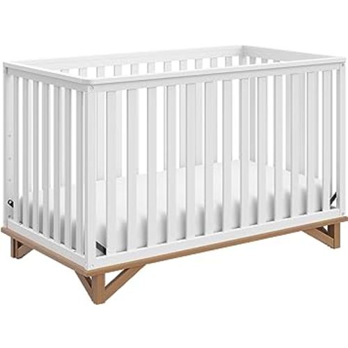 Storkcraft Santa Monica 5-in-1 Convertible Crib (White with Vintage Driftwood) – GREENGUARD Gold Certified, Modern Design, Two-Tone Baby Crib, Converts to Toddler Bed, Daybed and Full-Size Bed