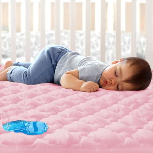 Crib Mattress Protector Sheets Fitted Waterproof Crib Mattress Pad Cover, Noiseless & Machine Wash 100% Absorbent Crib/Toddler Mattress Protector Sheet Quilted, Pink, 52" x 28" - 52 X 28 Inch