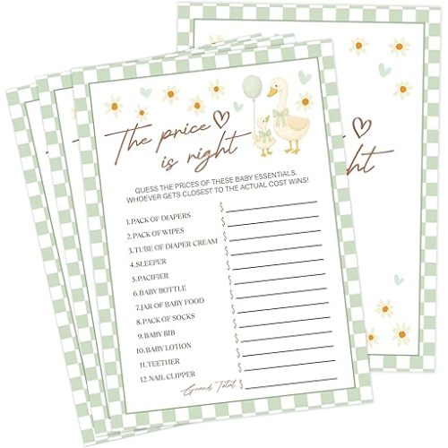 Goose Baby Shower Games, Sage Green Little Goose The Price is Right Game for 30 Guests with Game Cards, Gender Reveal, Baby Shower Supplies & Decorations (DV15)