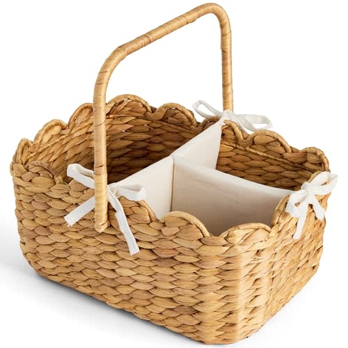 Best Choice Products Baby Diaper Caddy Organizer, Large Portable Handmade Nursery Basket w/Removable Divider & Handles, Handwoven Changing Table Storage Bin for Nursery Organization - Natural