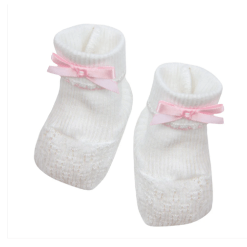 Baby Girls White Booties with Pink Bow | Paty Inc