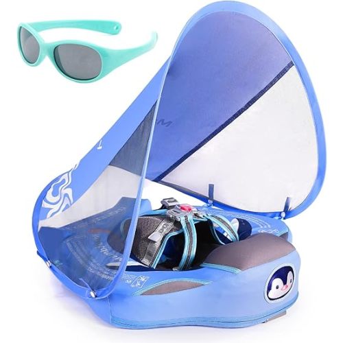 Mambobaby Float with Canopy and Tail New Upgraded Non-Inflatable Baby Pool Float Mambo Float Swim Trainer Solid Infant Swim Float Adjustable Pearl Foam Baby Swim Ring